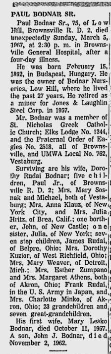 Paul Bodnar Sr. obit